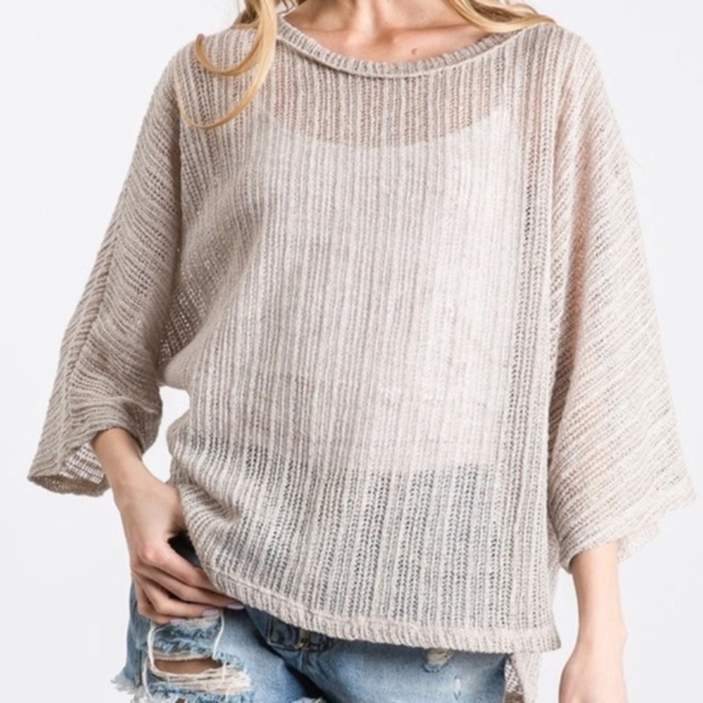 🌾MOCHA MESH KNIT 3/4 SLEEVE TOP